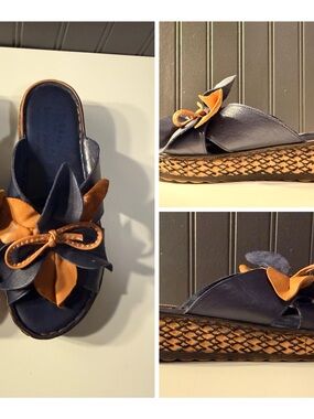 spring step shoes 36 Navy Flower Sandals Hilary‎ Slide Sandals